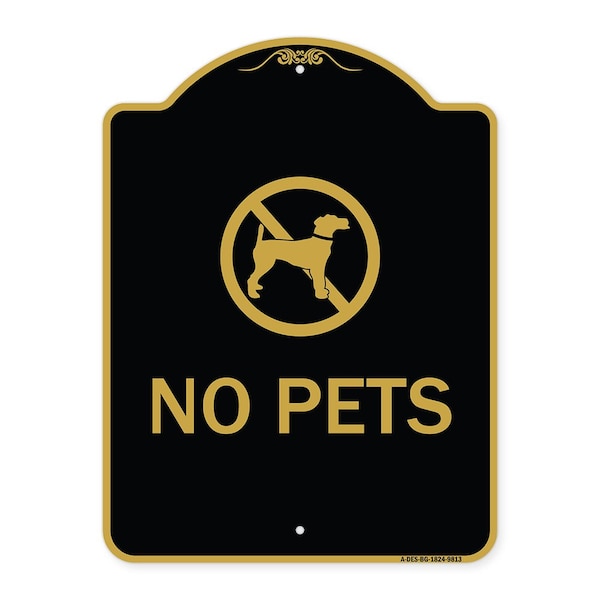 Signmission Designer Series Sign-No Pets, Black & Gold Heavy-Gauge Aluminum, 24" x 18", BG-1824-9813 A-DES-BG-1824-9813 - main